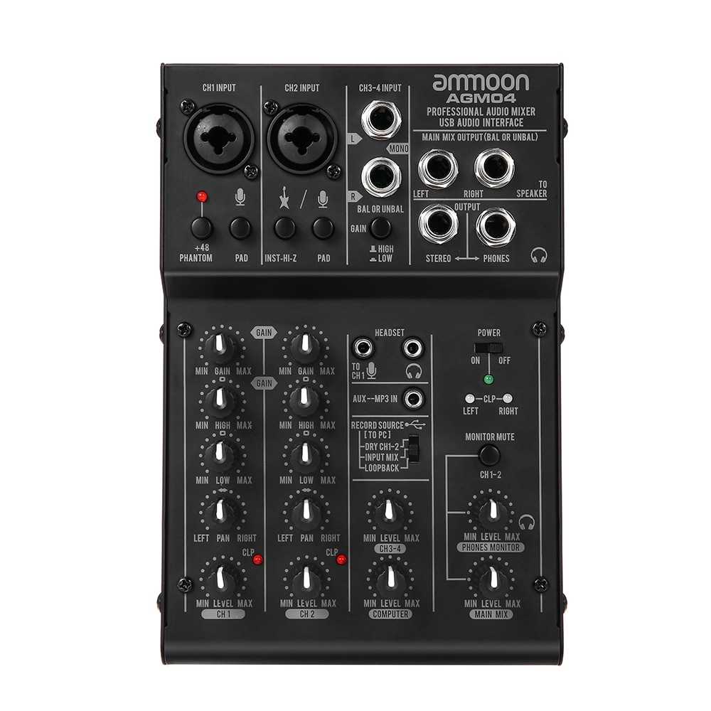 Ammoon AGM04 Mini 4-Channel Sound Card USB Interface