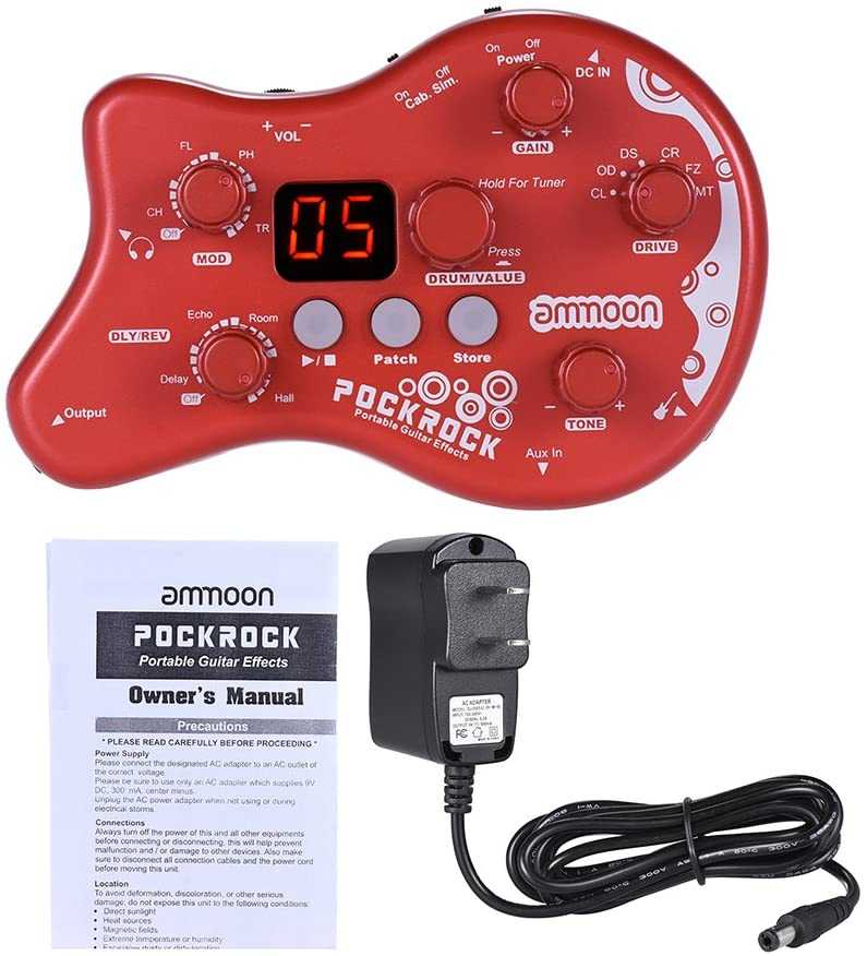 Ammoon PockRock Portable Guitar Multi Effects Processor Effect Pedal Red