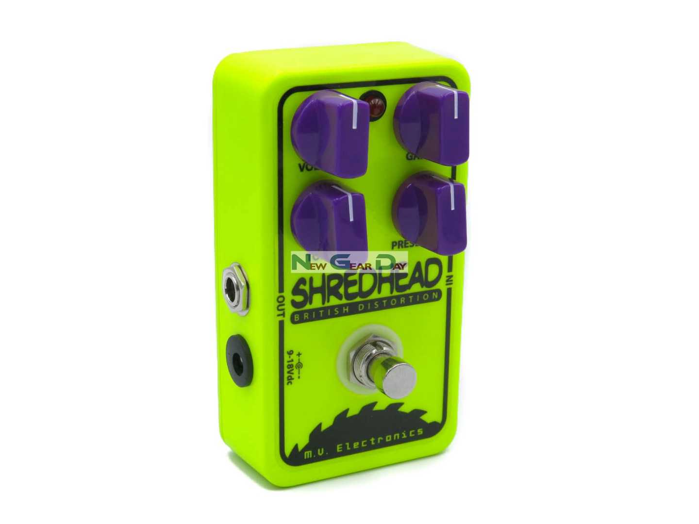 M.V. Electronics Shredhead LE Devastator Green Distortion Guitar Pedal with Free Patch Cable
