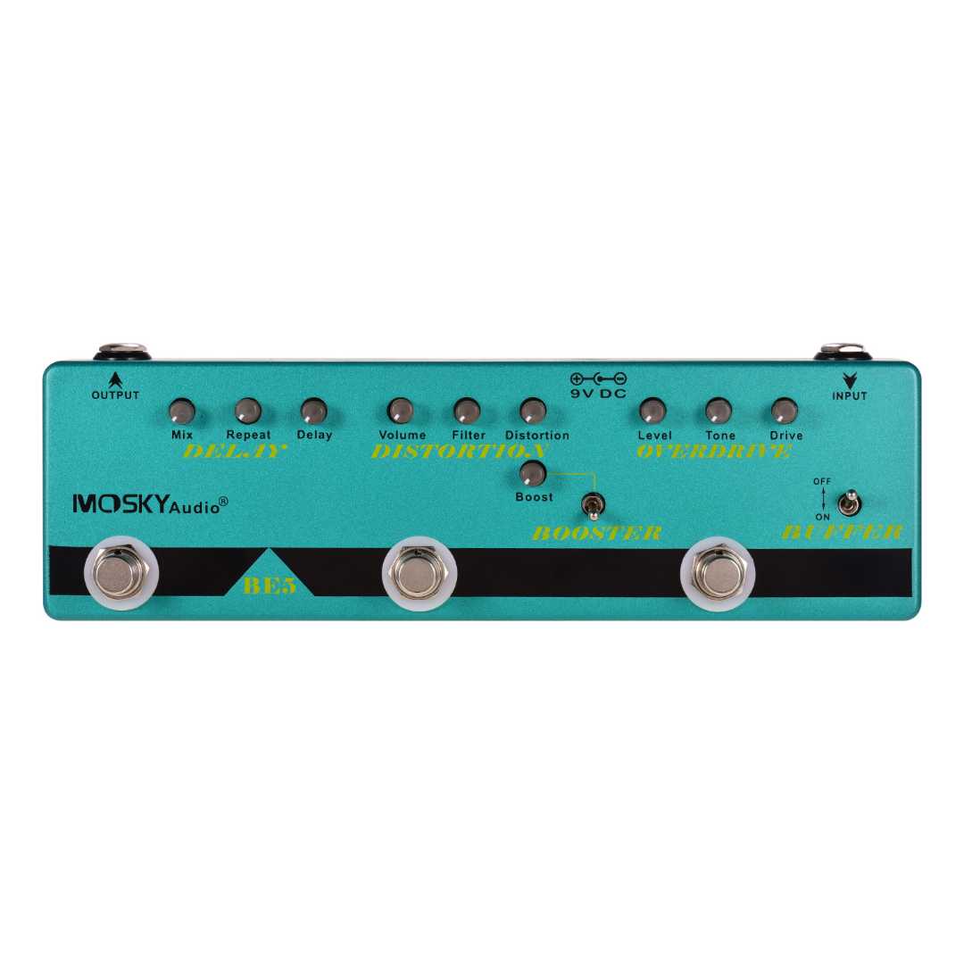 MOSKY BE5 5-in-1 Guitar Multi-Effects Pedal Delay + Distortion + Overdrive + Booster + Buffer