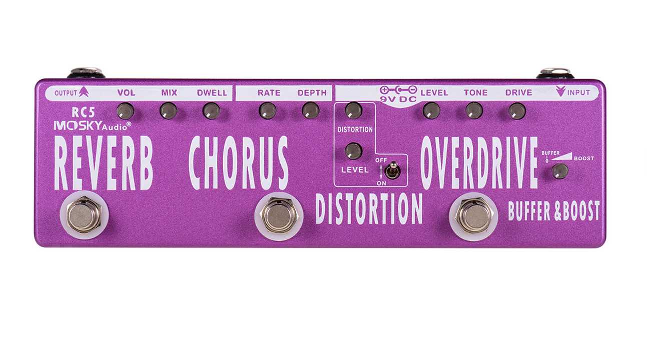 MOSKY RC5 6-in-1 Guitar Multi-Effects Pedal Reverb + Chorus + Distortion + Overdrive + Buffer