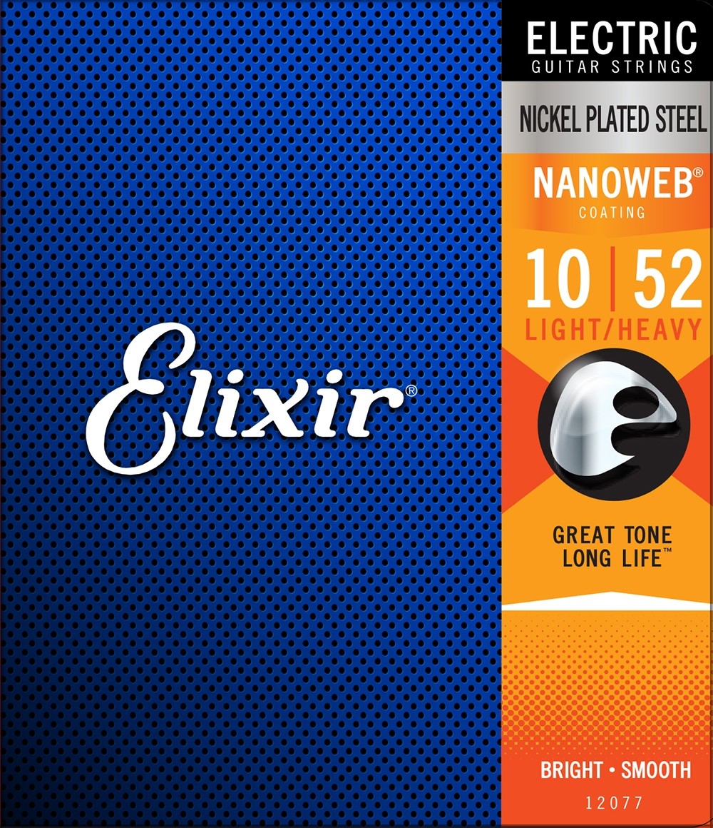 Elixir 12077 Nanoweb Light Top/Heavy Bottom Electric Guitar Strings (10-52) FREE SHIPPING